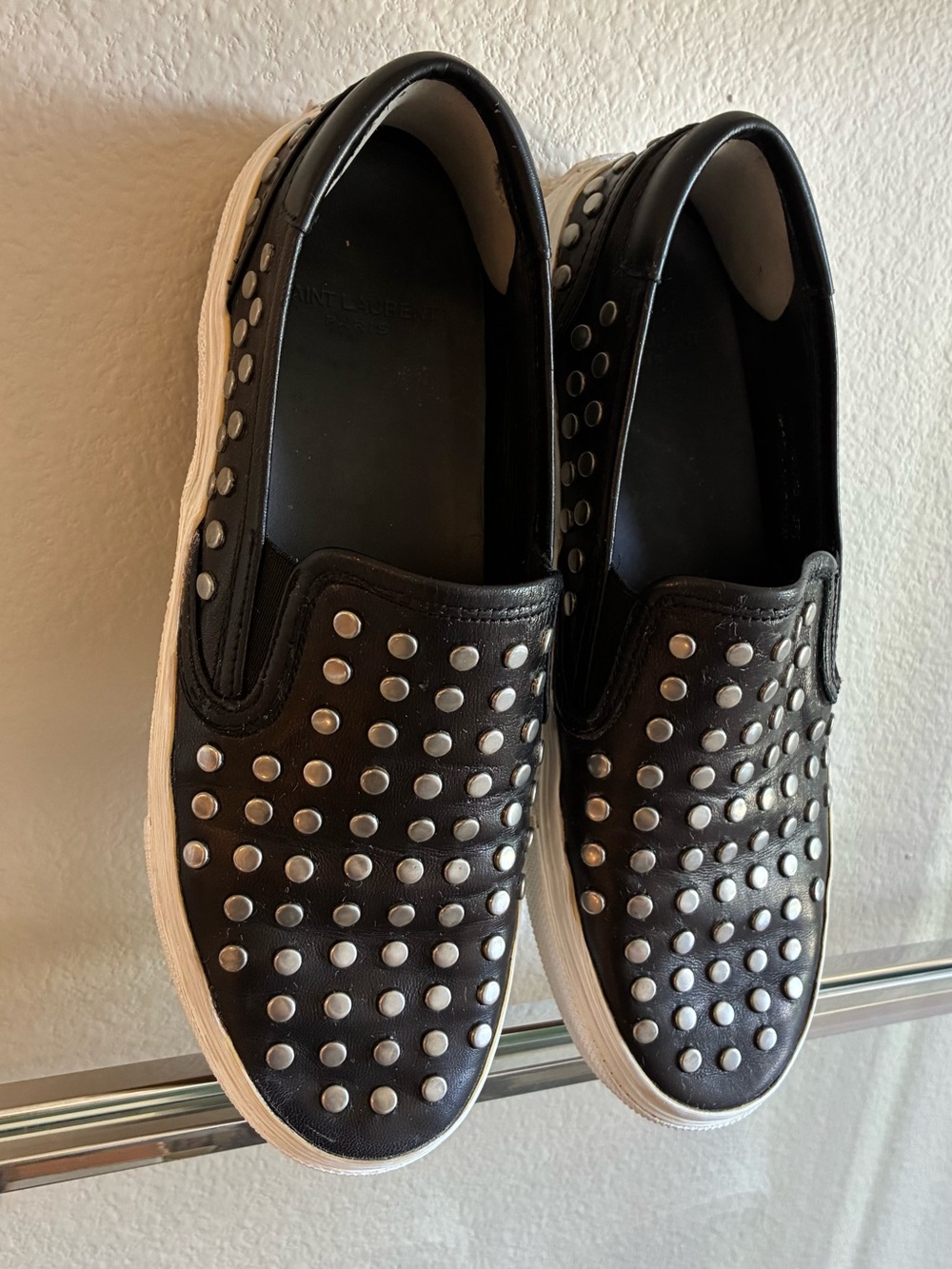 Saint Laurent 37.5 Black Studded Slip-On Sneakers - Picture 4 of 10
